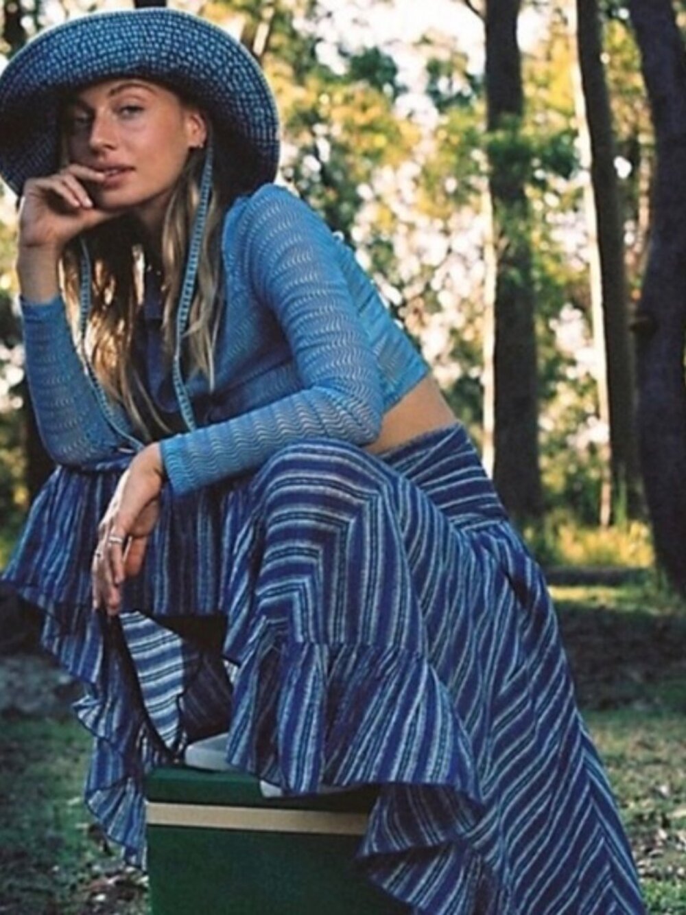 Free People Giselle Convertible Maxi Skirt Dress Navy Stripe Flowy Beachy Boho S - Picture 4 of 10